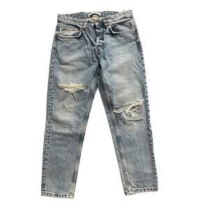 ZARA Distressed High Waist Straight Leg Jeans Women’s Size 30 Blue Ripped Denim